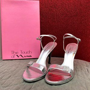 Nina Jeweled Silver Heels